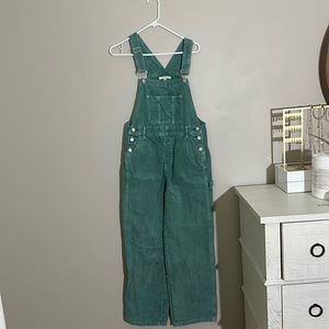 Green corduroy overalls